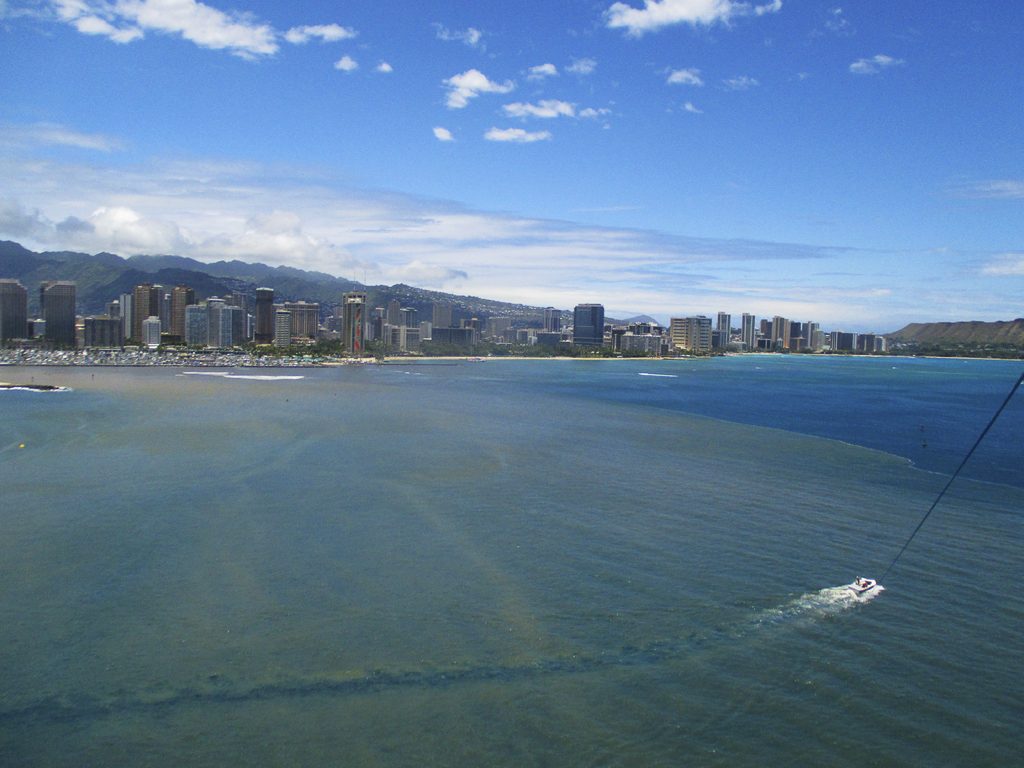 Parasailing at Waikiki beach, Honolulu.