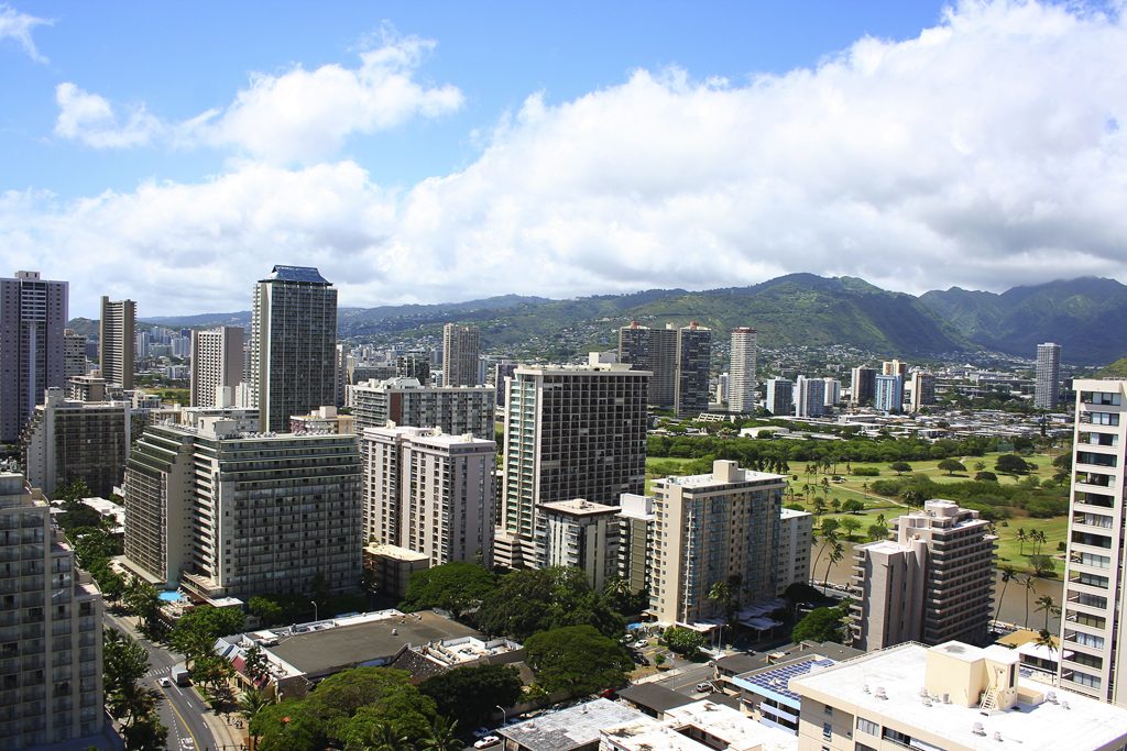 Waikiki, Honolulu. View from Aqua Pacific Monarch Hotel