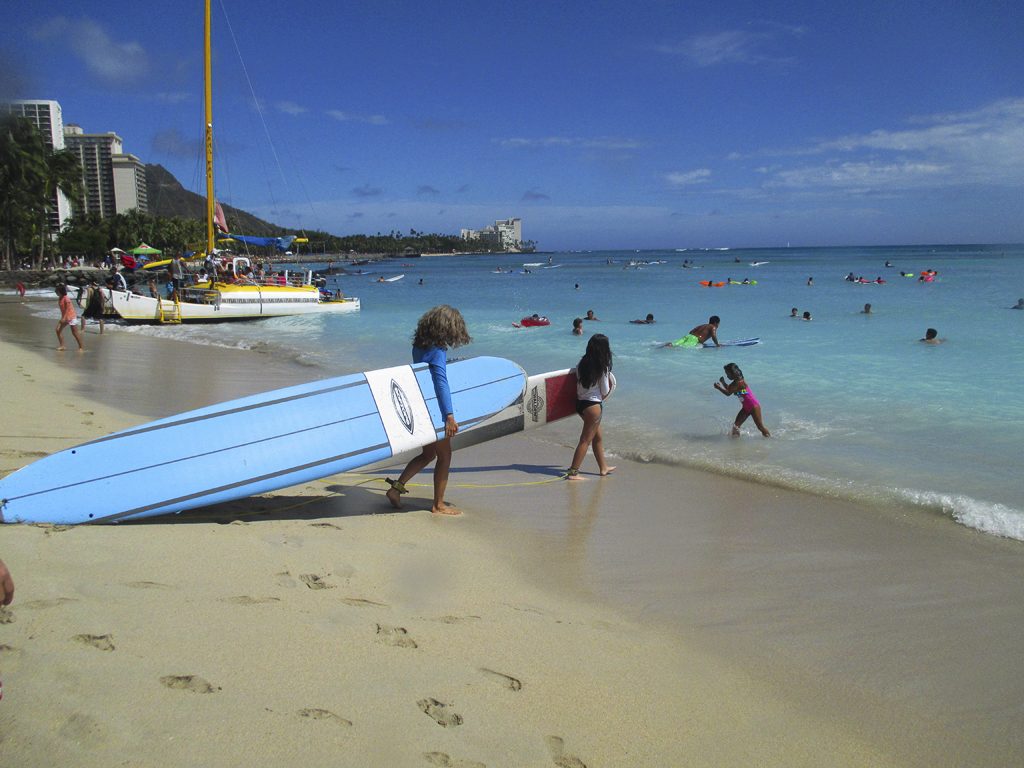 Surfing at Waikiki Beach, Oahu