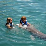 Playing with dolphins at Xcaret Park